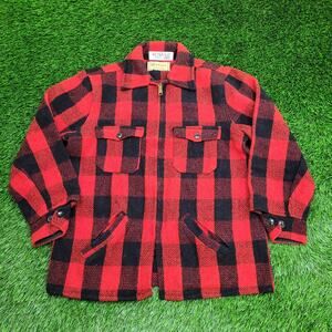 Vintage 50s Melton Buffalo Plaid Wool Hunting Jacket Medium 23x27 Talon Zip USA